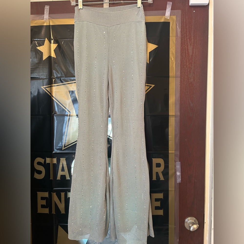 VOCAL WIDE LEGGINGS WITH STONES -SAGE SMALL